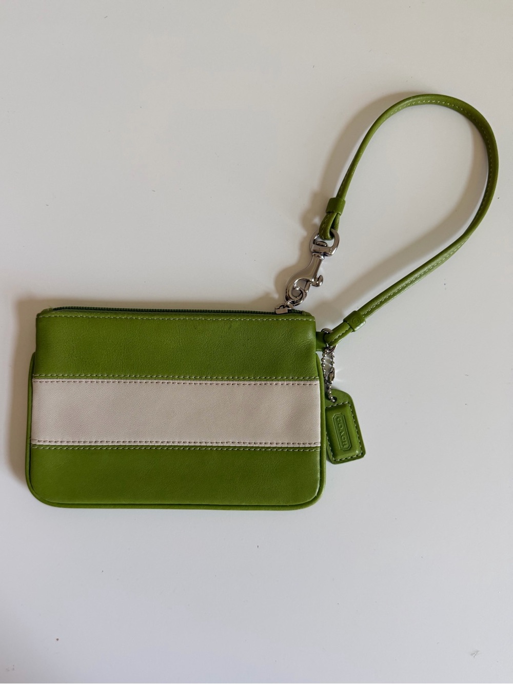 Coach Green and Cream Leather Wristlet